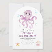 海の下でタコの誕生日の招待 招待状 (正面)