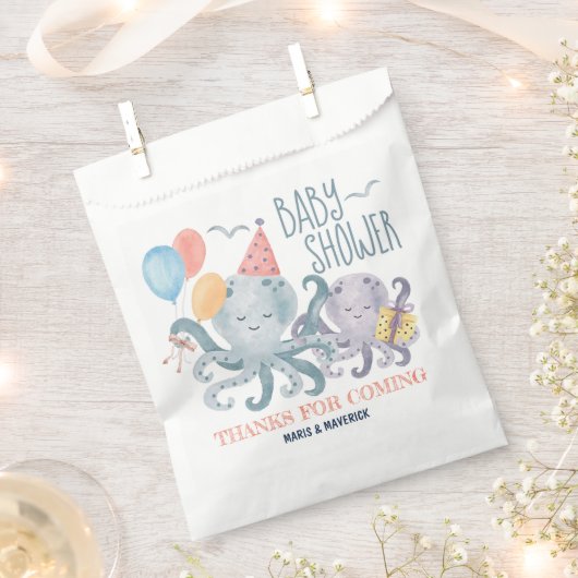 海の下でタコの赤ちゃんシャワーありがとう フェイバーバッグ (クリップ留めされた状態)