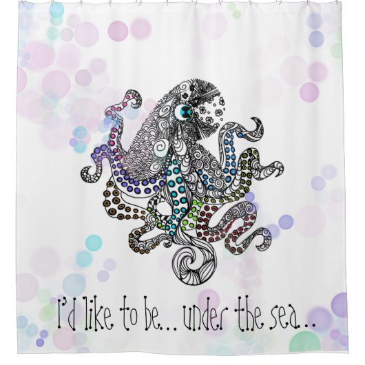 海の下でタコをドードルの泡で シャワーカーテン (正面)
