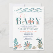 海の下でティール(緑がかった色)水の色オ赤ちゃんシャワー 招待状 (正面)