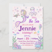 海の下でパーティー人魚の誕生日パーティー 招待状 (正面)