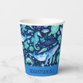 海の下でパーティー海動物水色海軍 紙コップ (裏面)