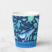 海の下でパーティー海動物水色海軍 紙コップ (正面)