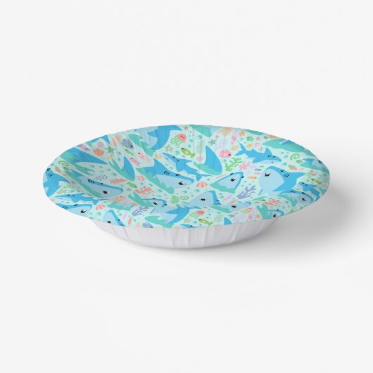 海の下でヒレ味のサメの誕生日パーティーの子供 ペーパーボウル (傾斜あり)