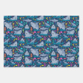 海の下でヒレ味のサメの誕生日パーティーの子供 ラッピングペーパーシート (正面2)