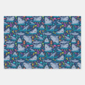 海の下でヒレ味のサメの誕生日パーティーの子供 ラッピングペーパーシート (正面)