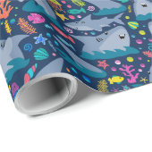 海の下でヒレ味のサメの誕生日パーティーの子供 ラッピングペーパー (ロールコーナー)