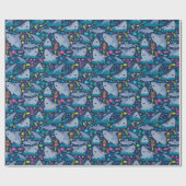 海の下でヒレ味のサメの誕生日パーティーの子供 ラッピングペーパー (フラット)