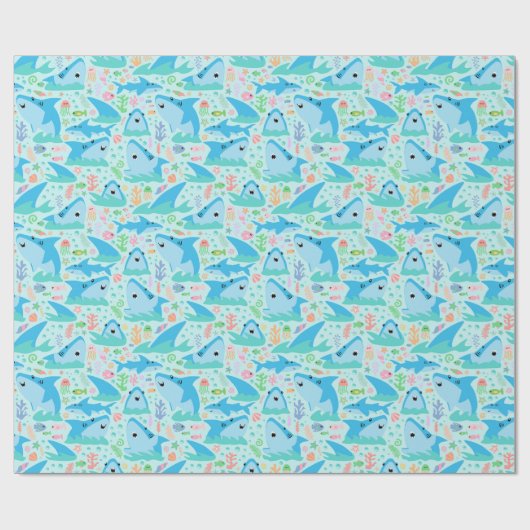 海の下でヒレ味のサメの誕生日パーティーの子供 ラッピングペーパー (フラット)