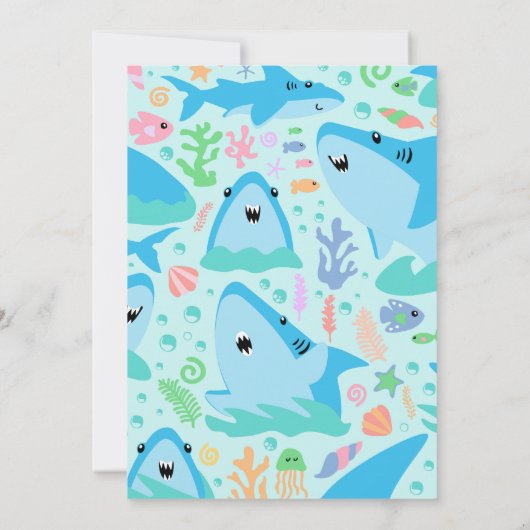海の下でヒレ味のサメの誕生日パーティーの子供 招待状 (裏面)