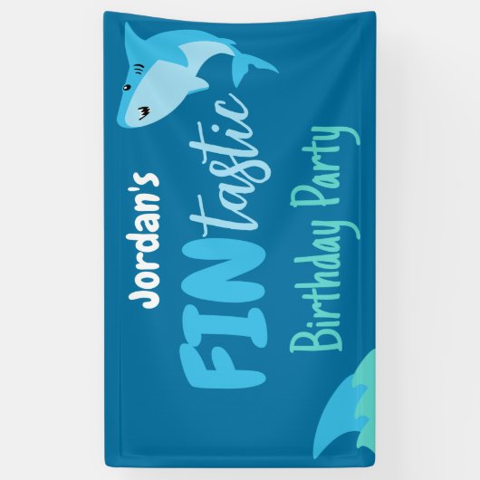 海の下でヒレ味のサメの誕生日パーティーの子供 横断幕 (縦)