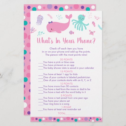 海の下でピンクあなたの電話ゲームの中に何がある (正面/裏面)