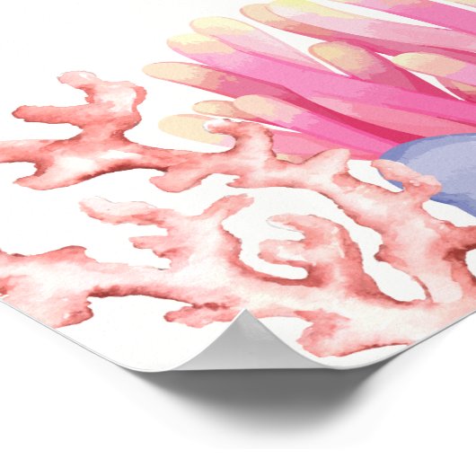 海の下でピンクかわいいイルカのベビーシャワーへようこそ ポスター (角)