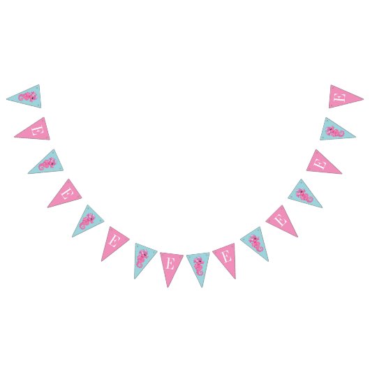 海の下でピンクと青のモノグラムの海馬 バンティングフラッグ (全)