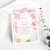 海の下でピンクの海のアニームス赤ちゃんシャワー 招待状