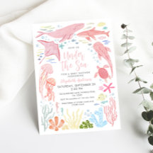 海の下でピンクの海のアニームス赤ちゃんシャワー