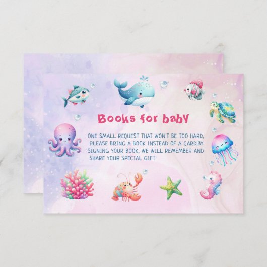 海の下でピンクの赤ちゃんシャワー本ベビー エンクロージャーカード (正面/裏面)