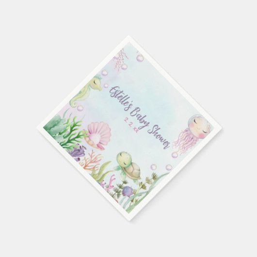 海の下でピンク赤ちゃんシャワーナプキン スタンダードカクテルナプキン (角)