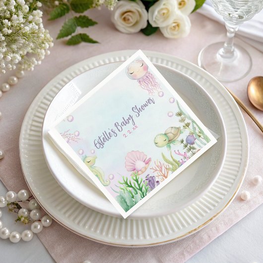 海の下でピンク赤ちゃんシャワーナプキン スタンダードカクテルナプキン