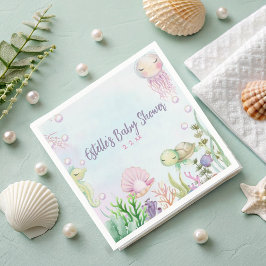 海の下でピンク赤ちゃんシャワーナプキン スタンダードカクテルナプキン