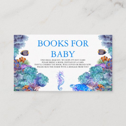 海の下でベビーの囲いの赤ちゃんシャワーの本 エンクロージャーカード (正面)
