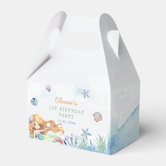 海の下でマーメイドの最初の誕生日パーティー フェイバーボックス (正面サイド)
