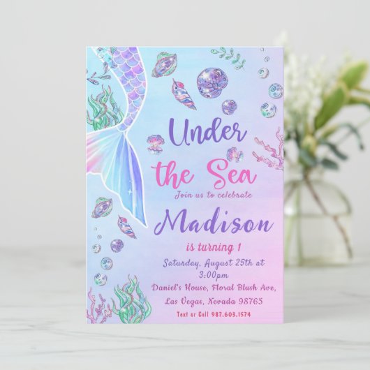 海の下でマーメイドの最初の誕生日パーティー 招待状 (スタンド正面)