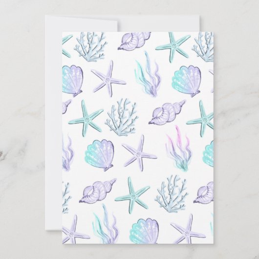 海の下でマーメイドの最初の誕生日マーメイドパーティー 招待状 (裏面)