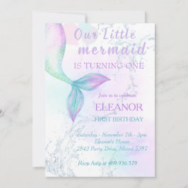 海の下でマーメイドの最初の誕生日マーメイドパーティー 招待状