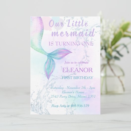 海の下でマーメイドの最初の誕生日マーメイドパーティー 招待状 (スタンド正面)