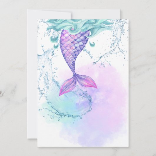 海の下でマーメイドの最初の誕生日マーメイドパーティー 招待状 (裏面)