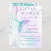 海の下でマーメイドの最初の誕生日マーメイドパーティー 招待状 (正面/裏面)