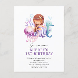 海の下でマーメイドの誕生日の招待 ポストカード