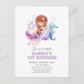 海の下でマーメイドの誕生日の招待 ポストカード (正面)