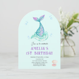 海の下でマーメイドティール（緑がかった色）誕生日の招待 招待状