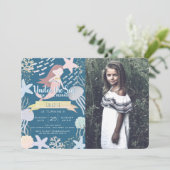 海の下でマーメイド海軍の写真誕生日 招待状 (スタンド正面)