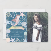 海の下でマーメイド海軍の写真誕生日 招待状 (正面)