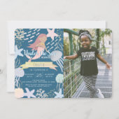 海の下でマーメイド海軍の写真誕生日Invitati 招待状 (正面)