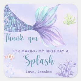 海の下でマーメイド誕生日パーティーありがとう スクエアシール