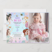 海の下でマーメイド3歳の誕生日パーティー写真 招待状 (正面)