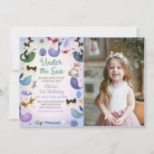 海の下でマーメイド3歳の誕生日パーティー写真 招待状 (正面)