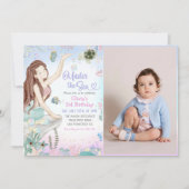 海の下でマーメイド3歳の誕生日パーティー写真 招待状 (正面)