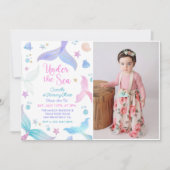 海の下でマーメイド3歳の誕生日パーティー写真 招待状 (正面)