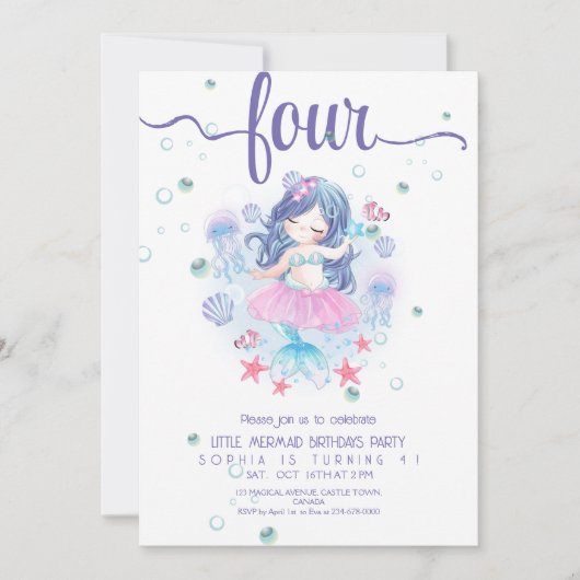 海の下でマーメイド4th誕生日招待状 招待状 (正面)