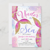 海の下でマーメイド6th誕生日パーティーガール 招待状 (正面)