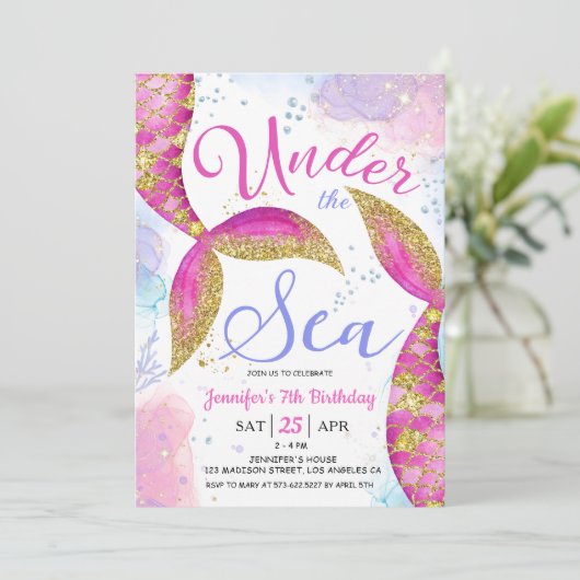 海の下でマーメイド7th誕生日パーティーガール 招待状 (スタンド正面)