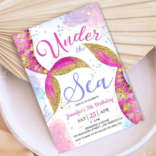 海の下でマーメイド7th誕生日パーティーガール 招待状