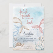 海の下でマーメイドBash水カラー誕生日 招待状 (正面)