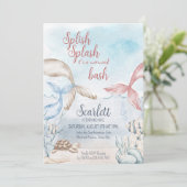 海の下でマーメイドBash水カラー誕生日 招待状 (スタンド正面)