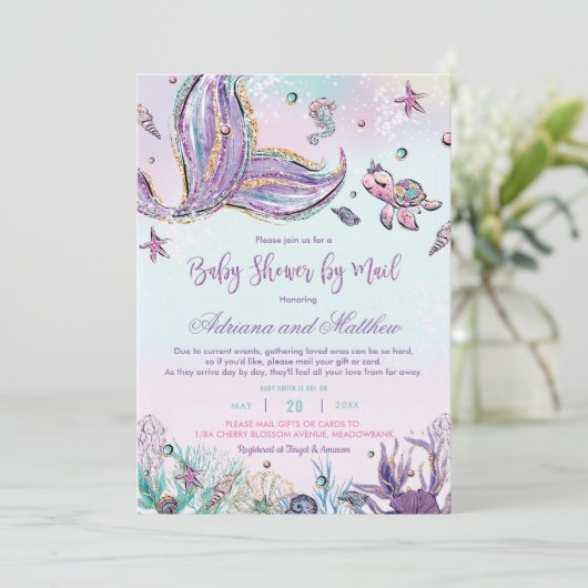海の下でメールでマーメイド赤ちゃんシャワーベビー 招待状 (スタンド正面)